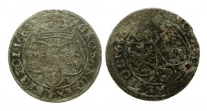Giovanni II Casimiro, set di sei penny 1666 e 1668. totale di 2 pezzi. (797)