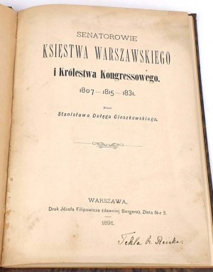 CIESZKOWSKI - SENATOROWIE KSIĘSTWA WARSZAWSKIEGO I KRÓLESTWA KONGRESSOWEGO 1807-1815-1831
