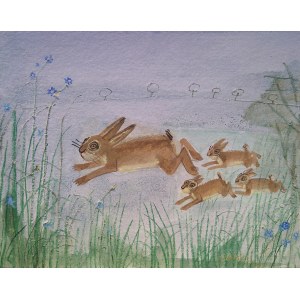 Józef Wilkoń (b.1930), Hare with the little ones, 2023