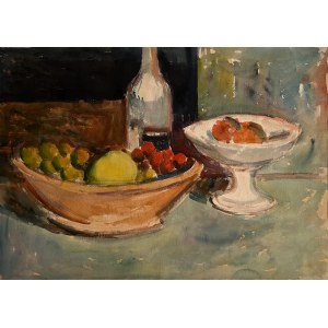 Abraham WEINBAUM (1890-1943), Oboustranné dílo. Recto: Zátiší s ovocem a lahví, verso: Zátiší s kytarou a ovocem.