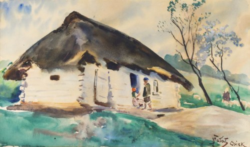 Julian FAŁAT (1853-1929), Przed wiejską chatą