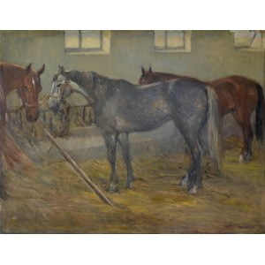Olgierd BIERWIACZONEK (1925-2002), Horses in a stable