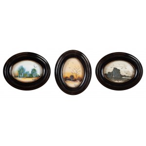 Artist unspecified, KT monogrammer (20th century), Set of three oval landscapes, 1991