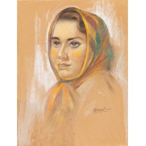 Malarz nieokreślony, polski (XX wiek), Dziewczyna w kolorowej chustce na głowie, 1938