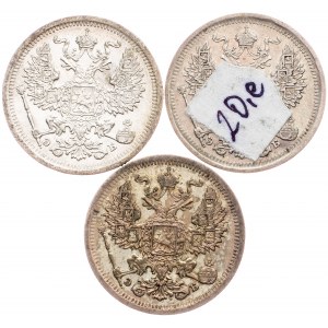 Russia - Nicholas II. , 20 Kopecks 1906, 1907 СПБ - LOT - 3 pcs