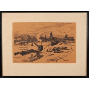 Artysta nieokreślony (XIX-XX wiek), Pejzaż miejski z rzeką