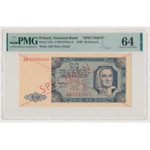 Kassenbelegvorlage 20 Złoty 1948 – AD 1234567 / 8900000 – MUSTER