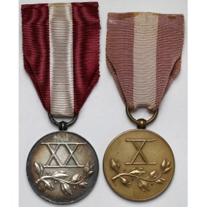 Second Polish Republic, Medal for Long Service—Bronze (X) and Silver (XX)—set (2 pcs.)