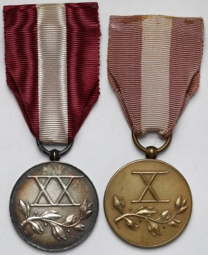 II RP, Medal za Długoletnią Służbę - Brązowy (X) i Srebrny (XX) - zestaw (2szt)
