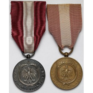 Second Polish Republic, Medal for Long Service—Bronze (X) and Silver (XX)—set (2 pcs.)