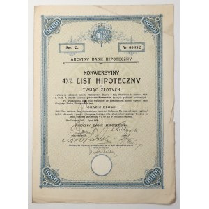 Akciová hypotekárna banka vo Ľvove, 4,5 % hypotekárny list 1 000 zlotých, 1926