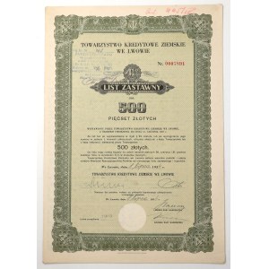 Zemská úverová spoločnosť vo Ľvove, 4,5 % záložný list v hodnote 500 zlotých, 1934