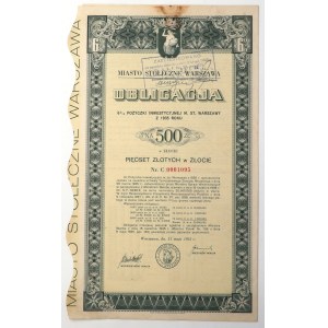 Warsaw, 6% Investment Bond, 500 zł Bond, 1935
