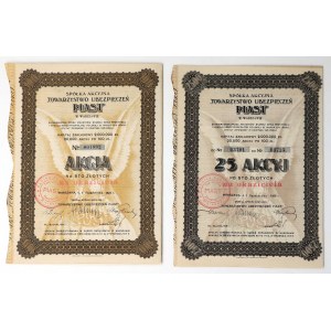 Versicherungsgesellschaft PIAST, 100 und 25 × 100 Złoty, 1929 (2 Stück)