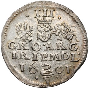 Sigismund III Vasa, Vilnius Tri-coin, 1601 – Swan over the V – BEAUTIFUL
