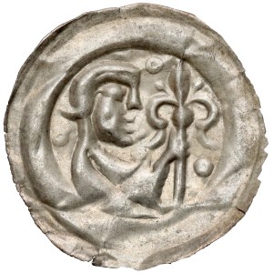 Leszek the White, Kraków bracteate—a half-length figure in a robe, holding a scepter