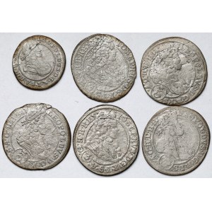 Śląsk, Leopold I i Józef I, 1-6 krajcarów 1696-1711 Wrocław i Opole - zestaw (6szt)