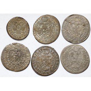 Śląsk, Leopold I i Józef I, 1-6 krajcarów 1696-1711 Wrocław i Opole - zestaw (6szt)