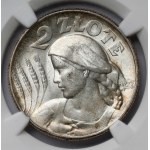 Donna e spighe, 2 złoty del 1925 con puntino, Londra – bellissima