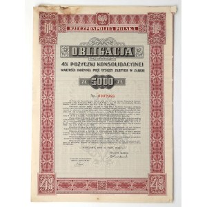4% Consolidation Loan, 5,000 zł Bond, 1936