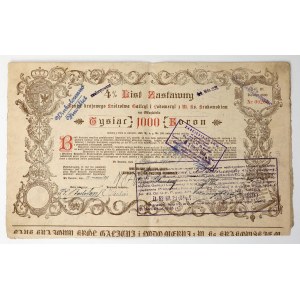 Banque nationale de Galicie..., obligation à 4 % de 1 000 kr, 1898 – variante rare