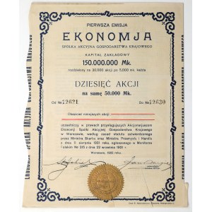 Aktiengesellschaft „Gospodarstwo Krajowe EKONOMJA“, Em. 1, 10 × 5.000 Mk, 1922