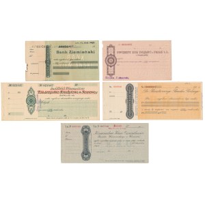 Checks—Bank Ziemiański, Powszechny Bank Związkowy, Państwowy Bank Rolny, and others—Set of 5