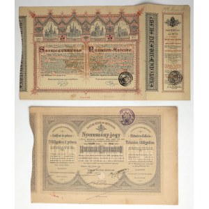 Węgry, Obligacje: Na budowę Bazyliki św. Stefana 1886 i Węgierski Bank Hipoteczny 1905 - dekoracyjne grafiki - zestaw (2szt.)