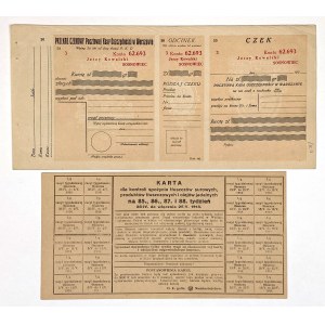 A fat ration card (Galicia, 1918) and a PKO check (1920s–1930s) — 2 items