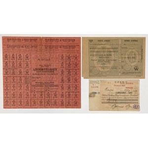 Ration card (GG, February 1942), PKO Lviv form, and PKO Rzeszów check—3 items