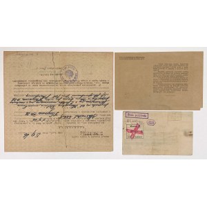 Ration card (GG, February 1942), PKO Lviv form, and PKO Rzeszów check—3 items