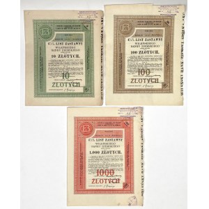 Vilnius Land Bank, Series III, Mortgage Bonds, 10, 100, and 1,000 zł, 1934 (3 pieces)