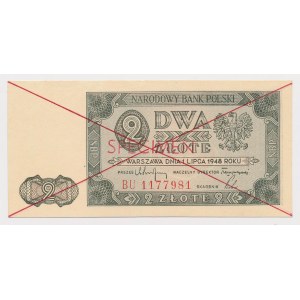 Cash Form 2 zł, 1948 - BU - sequential numbering - SPECIMEN