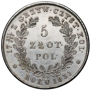 November Uprising, 5 zlotych, 1831 KG