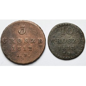 Księstwo Warszawskie, 3 grosze 1812 i 10 groszy 1813 - zestaw (2szt)