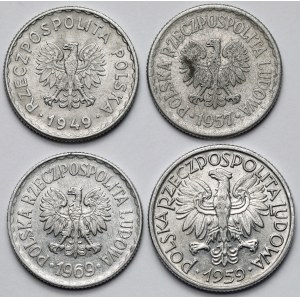 1 i 2 złote 1949-1969 - zestaw (4szt)
