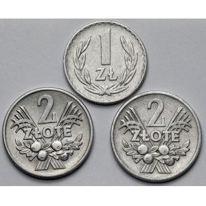 1 i 2 złote 1957-1959 - zestaw (3szt)