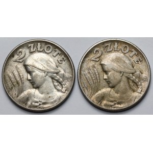 2 zlote, 1925: Woman and Ears of Wheat—with and without a dot—set (2 pieces)