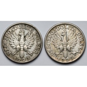 2 zlote, 1925: Woman and Ears of Wheat—with and without a dot—set (2 pieces)
