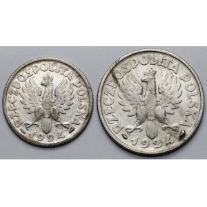 1 i 2 złote 1924-1925 Kobieta i kłosy - zestaw (2szt)