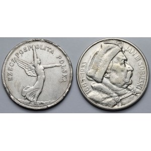 5 zlotých z roku 1928 „Nike“ a 10 zlotých z roku 1933 „Sobieski“ – sada (2 ks)