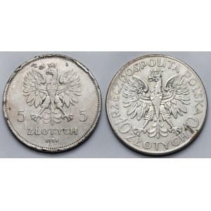 5 zlotých z roku 1928 „Nike“ a 10 zlotých z roku 1933 „Sobieski“ – sada (2 ks)