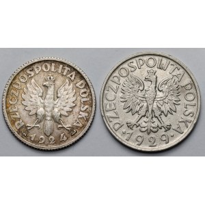 1 zloty, 1924 and 1929 - set (2 pieces)