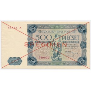 SPECIMEN 500 złotych 1947 - X 789000 - DRUGA połowa wzoru