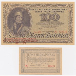 1 mkp, May 1919, and a reprint of 100 mkp, February 1919 (2 copies)