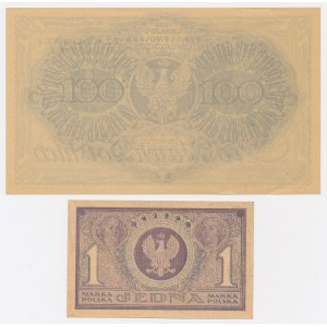 1 mkp, May 1919, and a reprint of 100 mkp, February 1919 (2 copies)