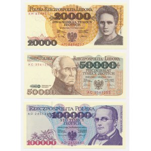 20 000, 50 000 a 100 000 PLN 1989–1993 – sada (3 ks)