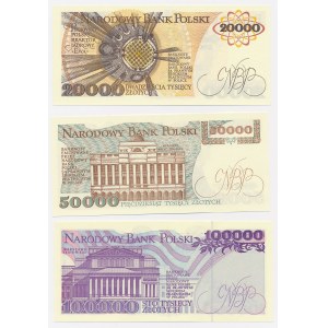 20 000, 50 000 a 100 000 PLN 1989–1993 – sada (3 ks)