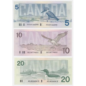 Kanada, 5, 10 a 20 dolárov 1986–1991 – sada (3 ks)