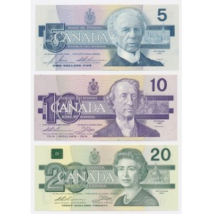 Canada, 5, 10, and 20 Dollars, 1986–1991 — set (3 pieces)
